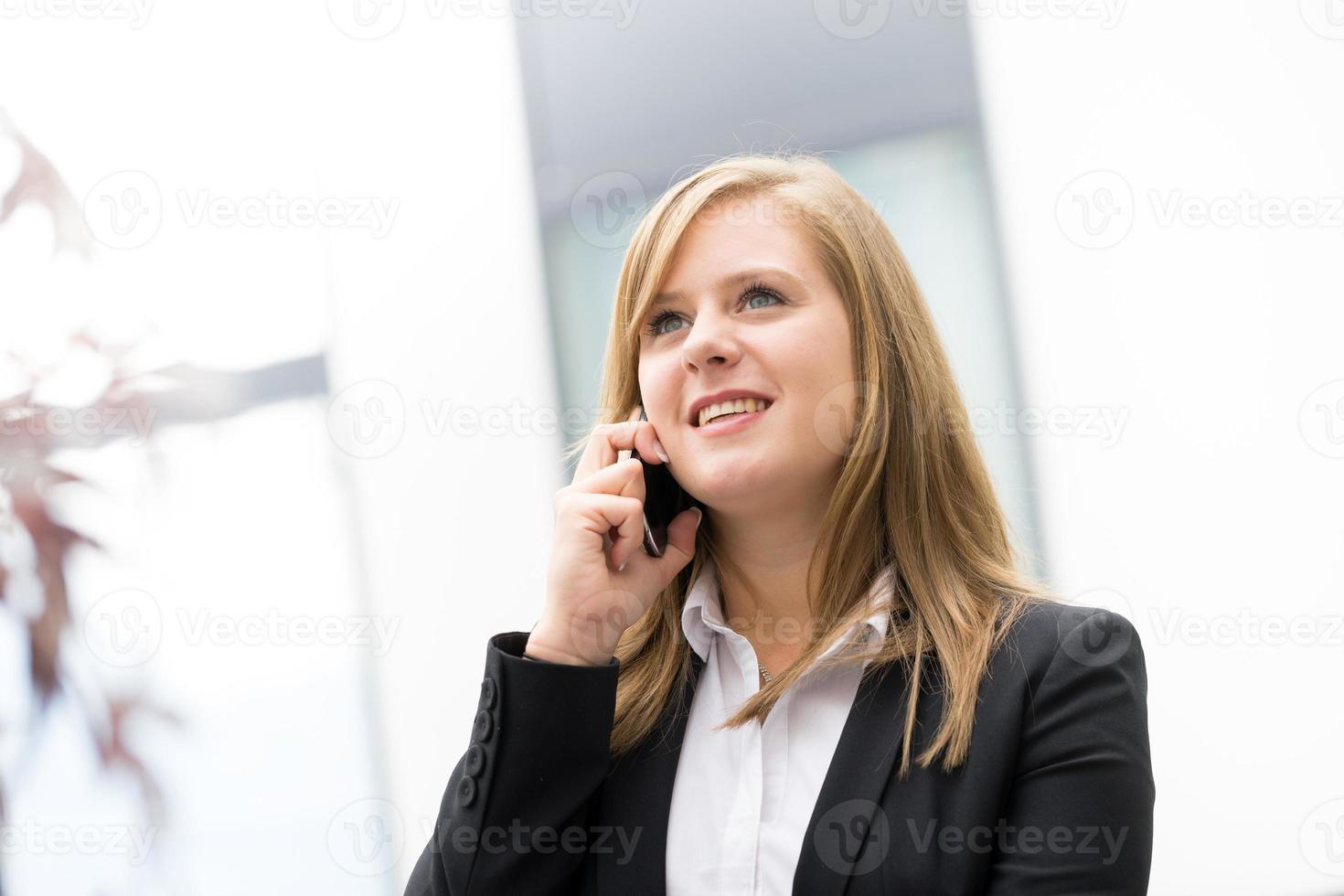 affärskvinna som sitter vid sitt skrivbord på ett kontor foto