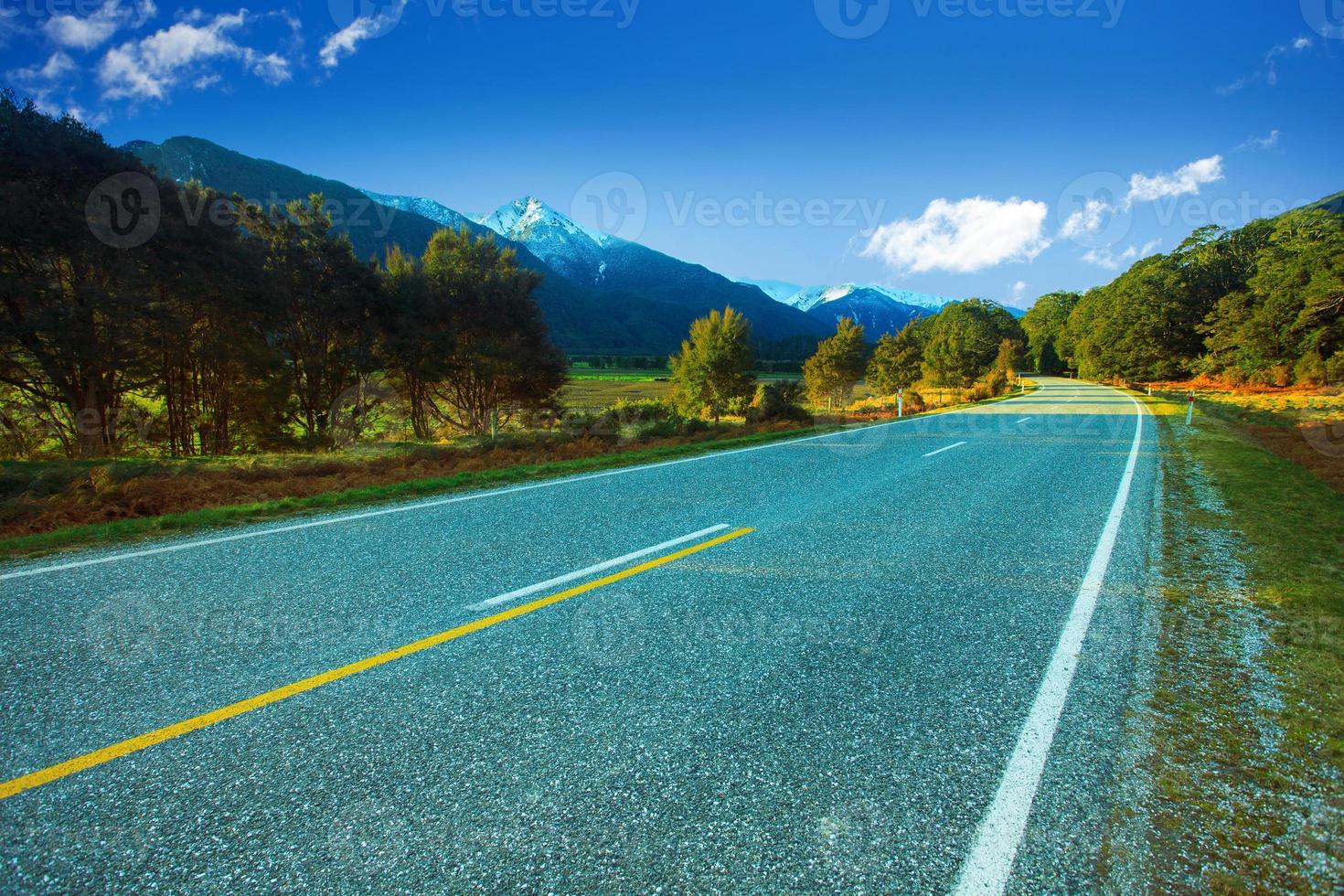 asfaltvägar i den strävande nationalparken Nya Zeeland foto