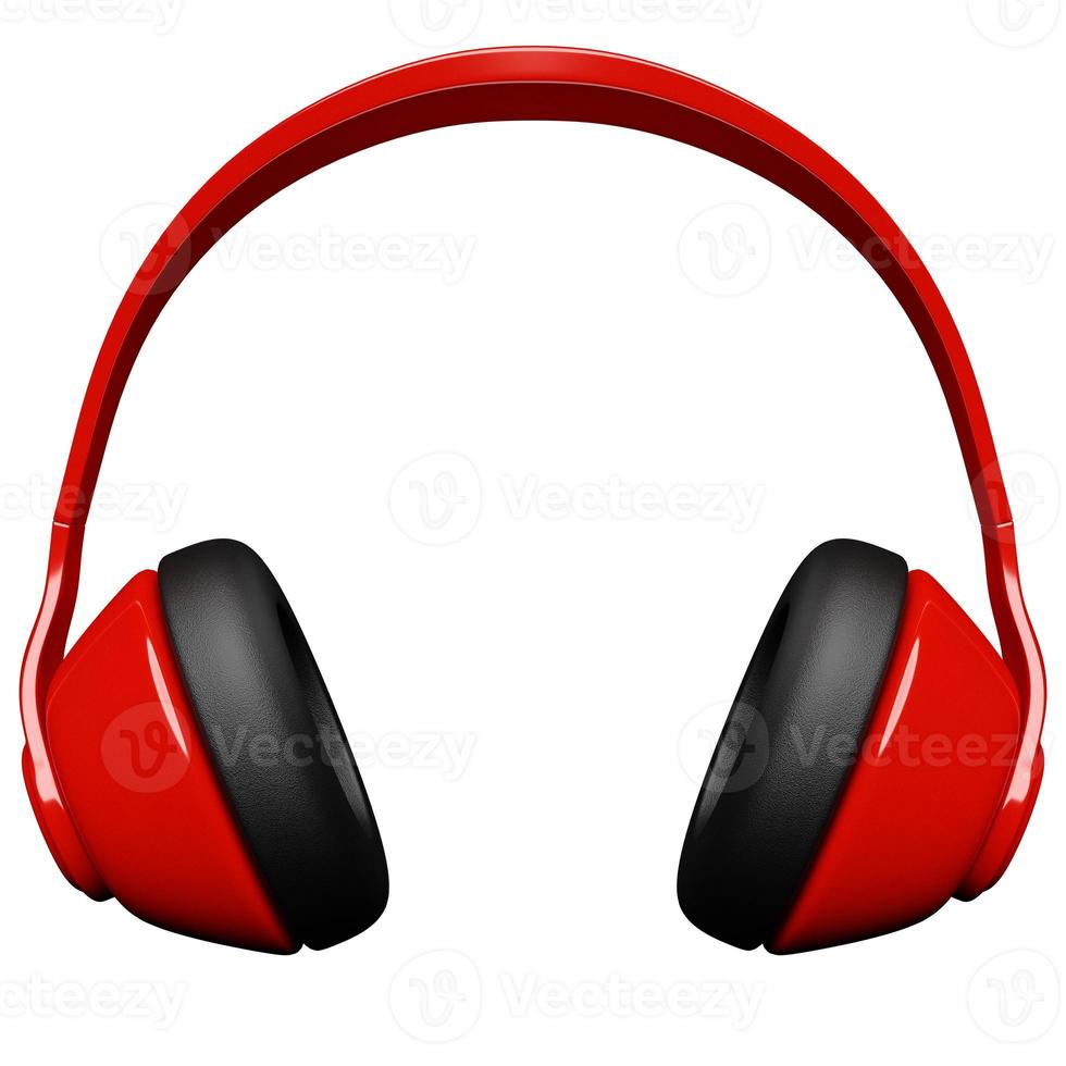 3D-illustration av röda retro hörlurar på vit isolerad bakgrund. hörlurar ikon illustration foto