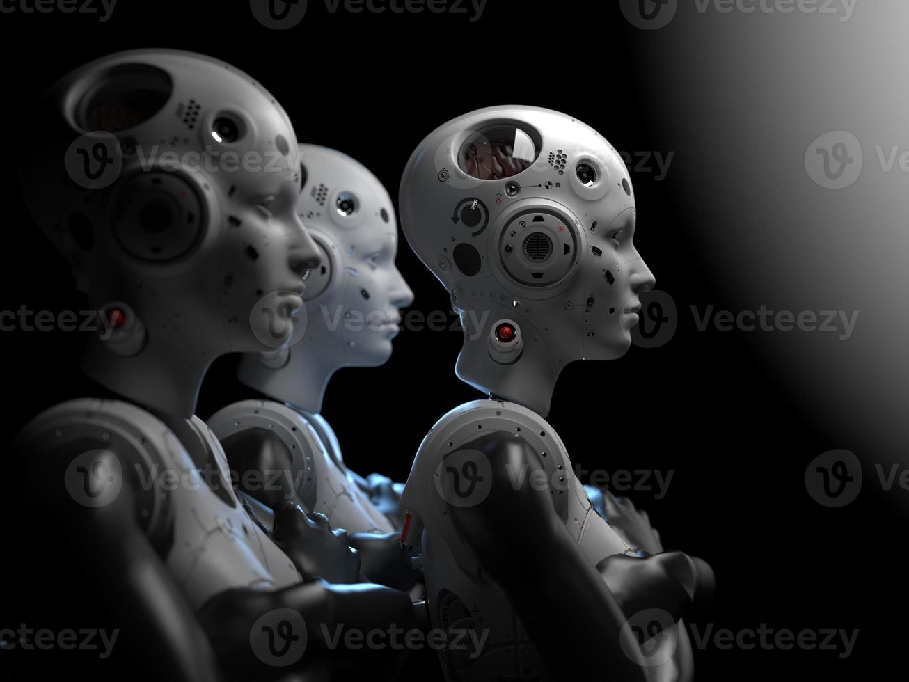 framtidens människor. 3D-illustration på temat robotar. militär industri och spel foto