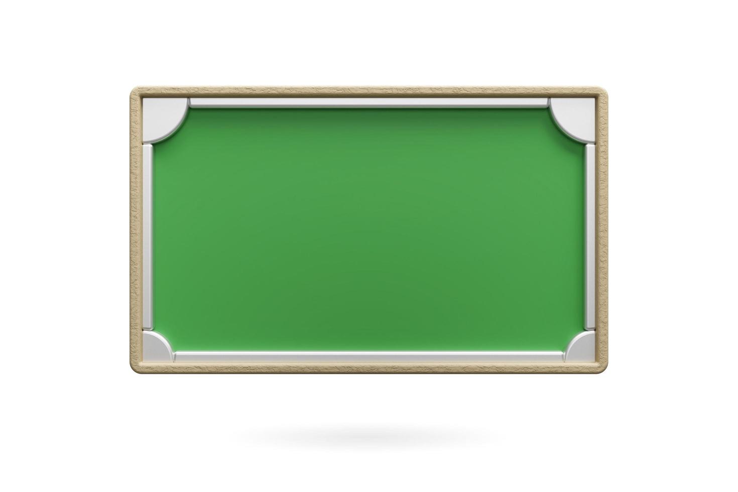 grön svarta tavlan isolera på vit bakgrund. skylt med silver metall ram mall. objekt för tillbaka till skolan, utbildning och naturvetenskap. 3d-rendering. foto