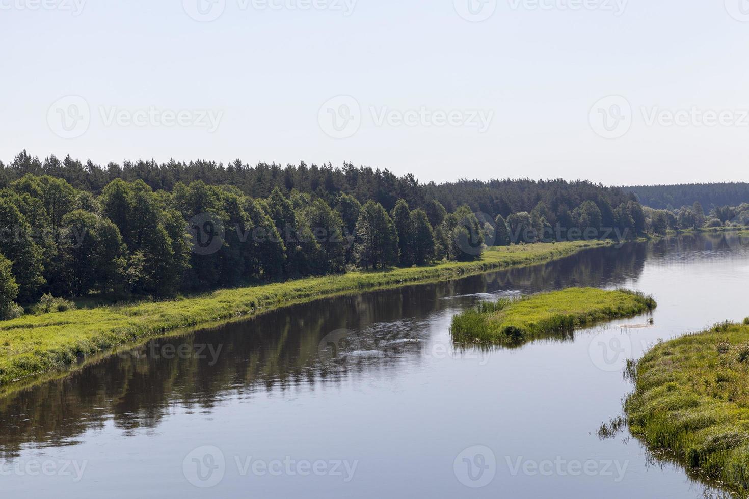 ett sommarlandskap med flod foto