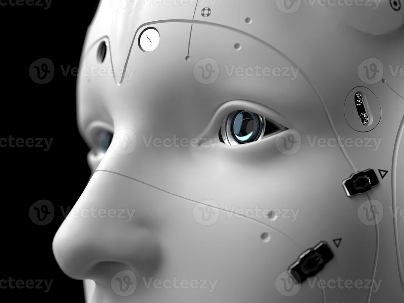 robot kvinna. närbild porträtt. abstraktion på ämnet teknik och spel. 3d illustration foto