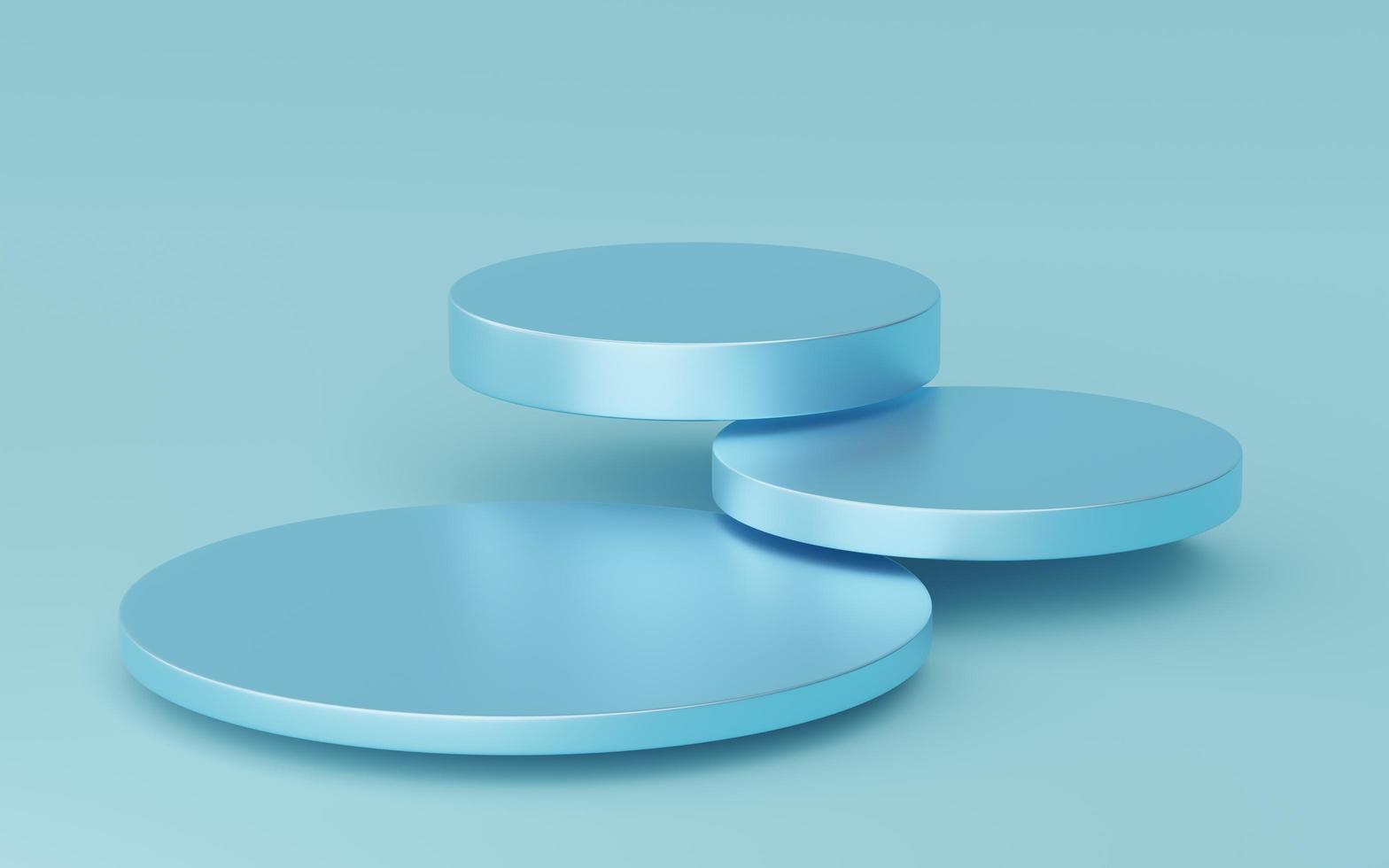 3 tomma blå cylinder podium flytande på blå bakgrund. abstrakt minimal studio 3d geometrisk form objekt. mockup utrymme för visning av produktdesign. 3d-rendering. foto