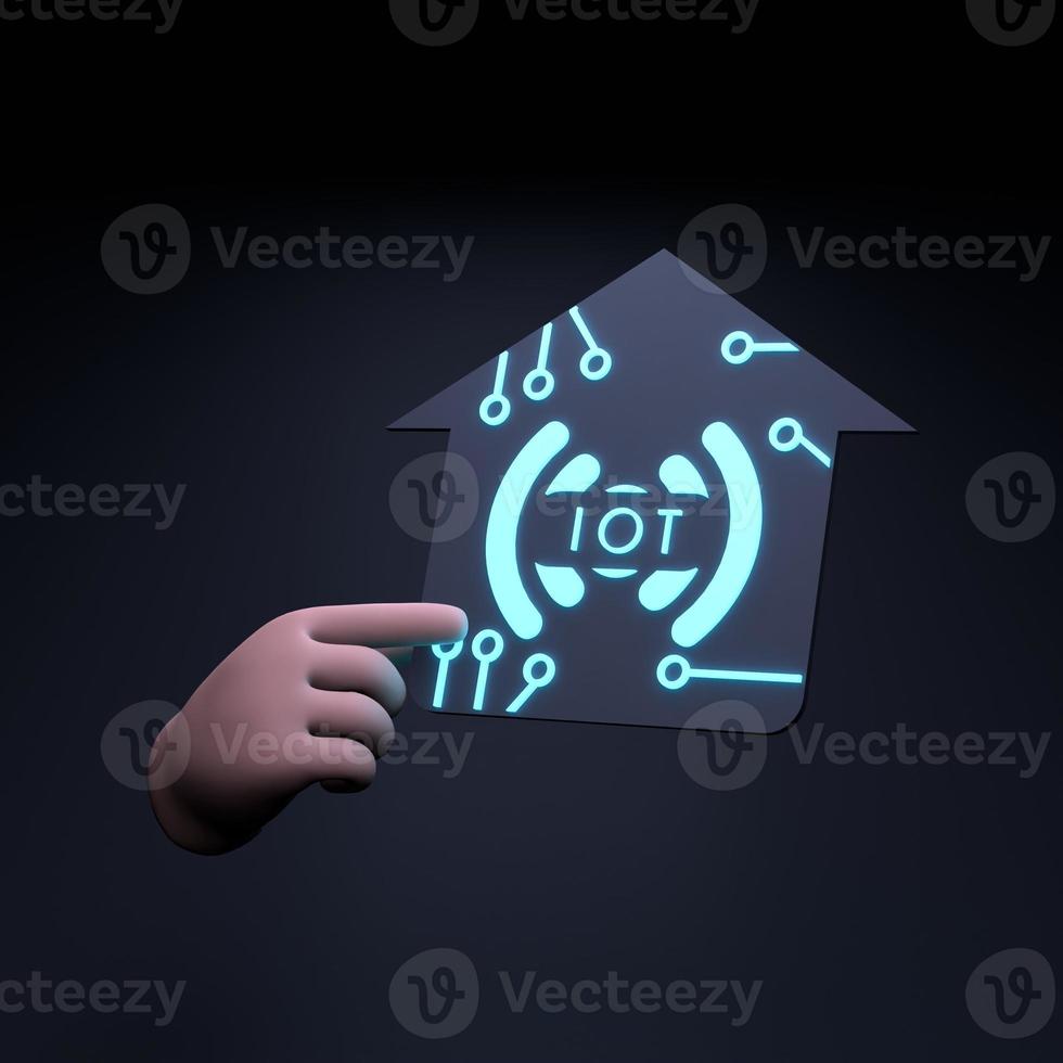 hand som håller neon iot logotyp. Internet of thing koncept. 3d render illustration. foto