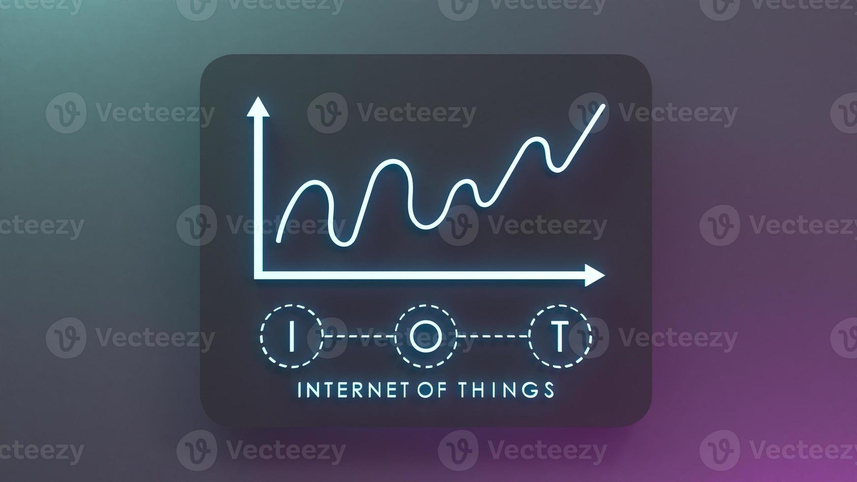 neon internet sak logotyp symbol. iot koncept. 3d render illustration. foto