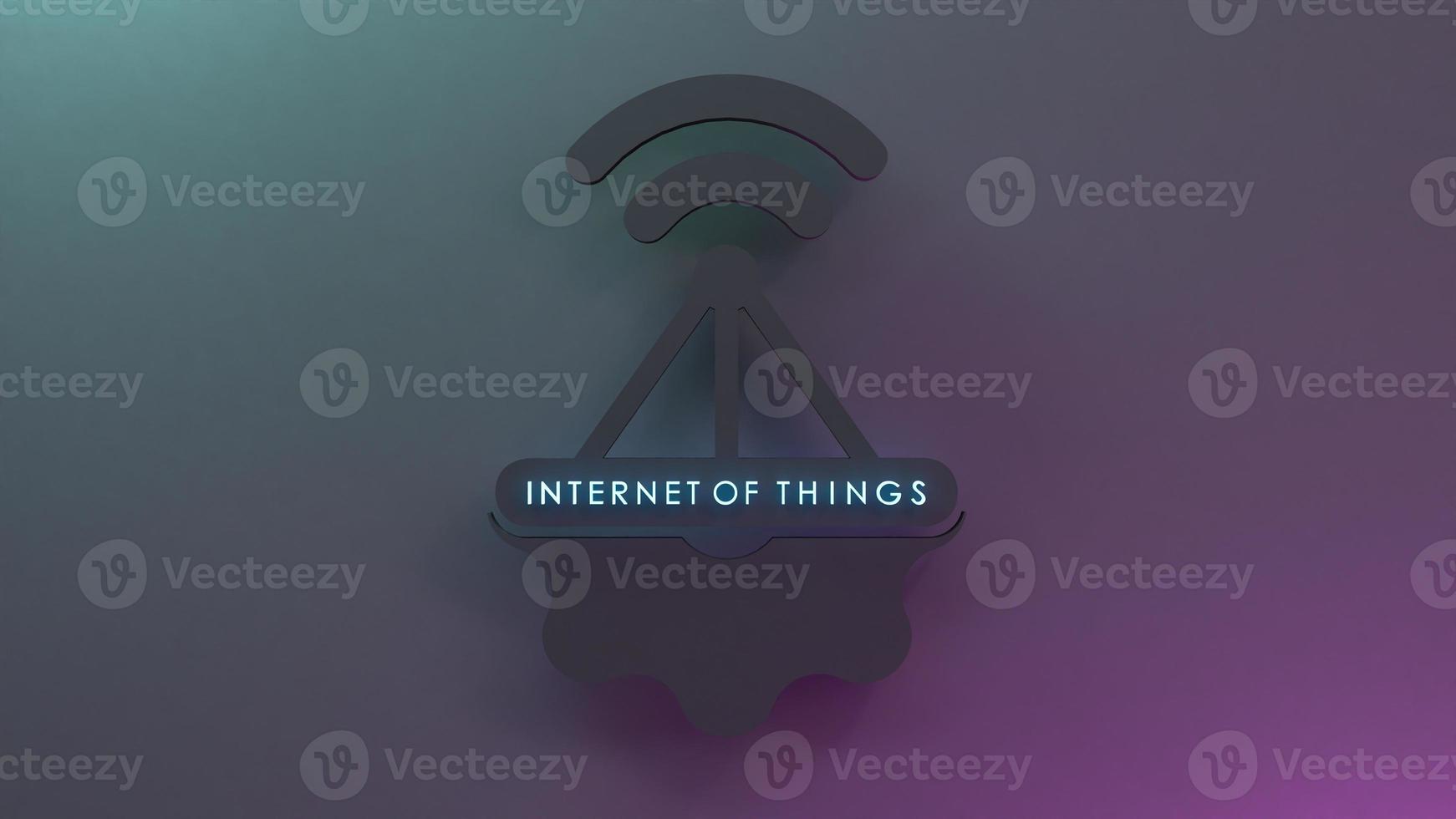 neon internet sak logotyp symbol. iot koncept. 3d render illustration. foto