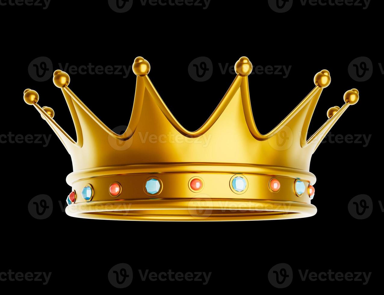 kunglig guld krona på isolerad på svart. 3d illustration. foto