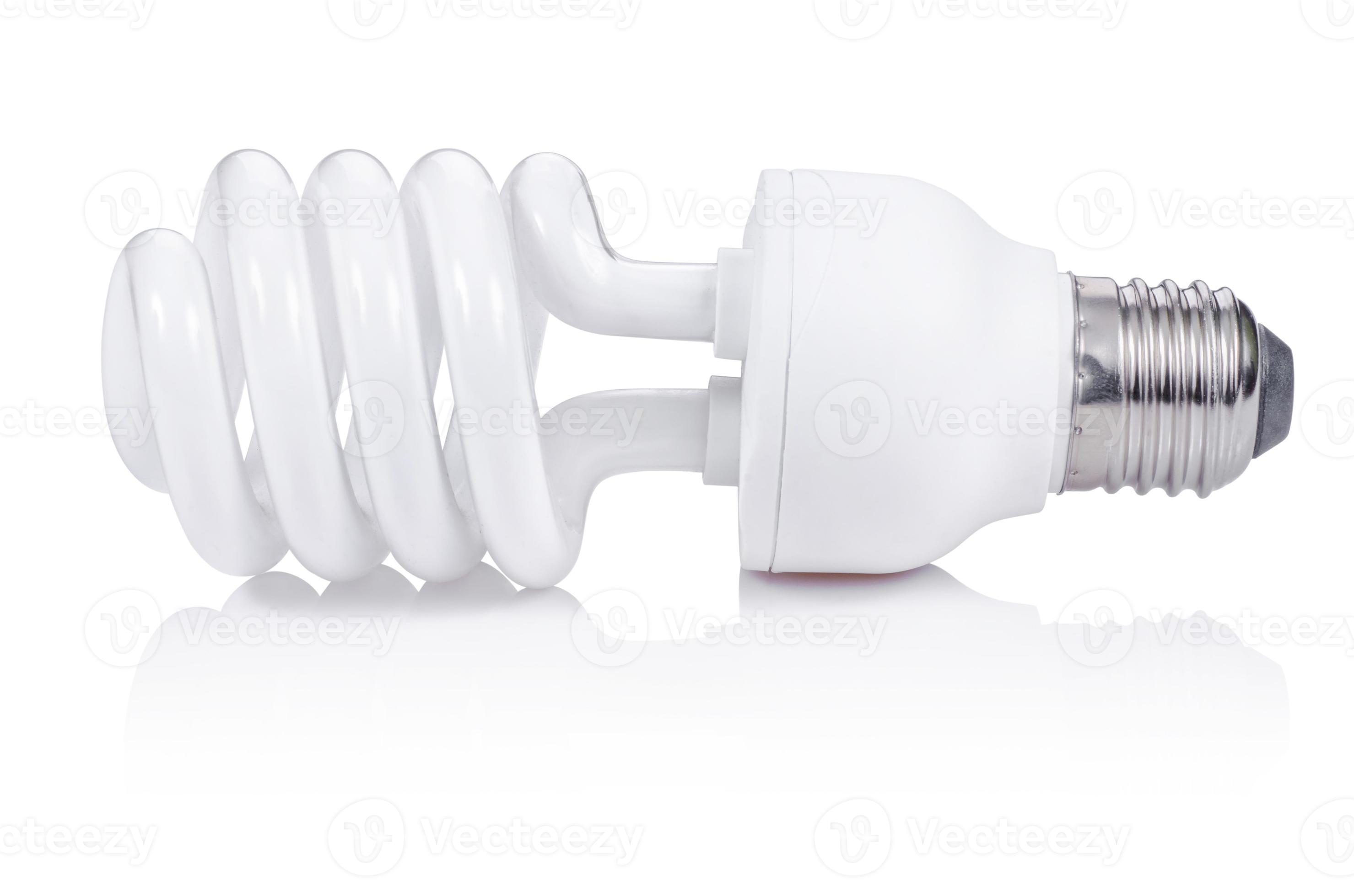 energibesparande lysrör på vit bakgrund foto