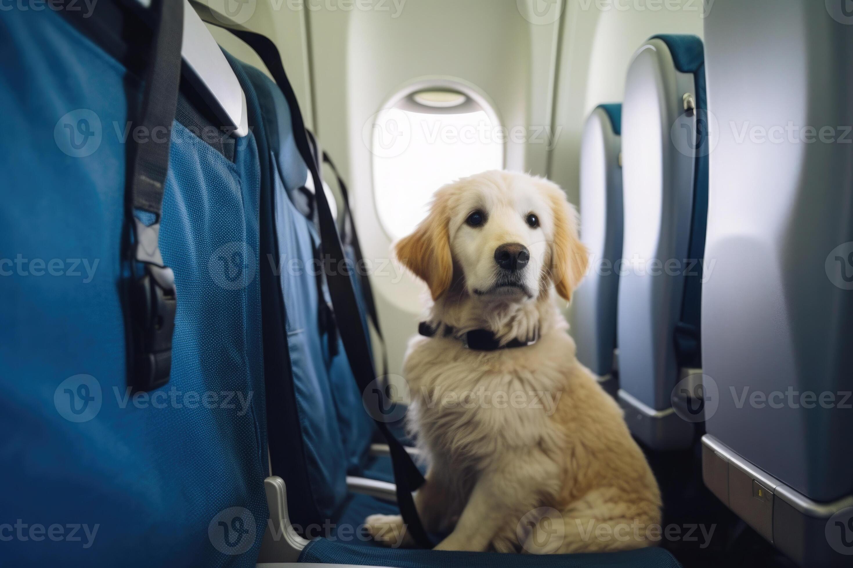 hund nära fönster på styrelse ett flygplan reser med generativ ai 23603304 Arkivfoto på Vecteezy