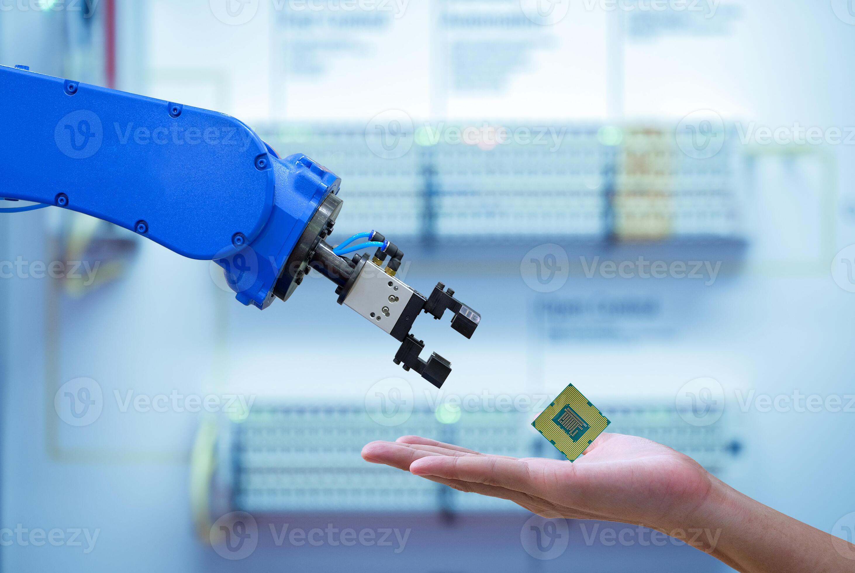cpu chipset processor till hands mänsklig för att skicka till automationsrobot foto