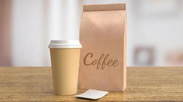 kaffekoppen på träbord för varm dryck koncept 3d-rendering foto