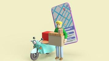 mannen och cykeln för leveransapplikation eller affärsidé 3d-rendering foto