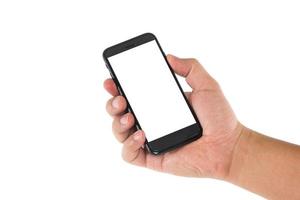 mobiltelefon i handen isolerad på vit bakgrund foto