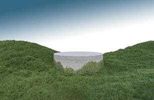 en 3D-renderingsbild av produktvisning på gräsfält foto