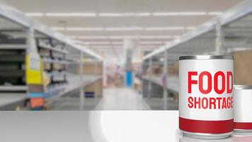 livsmedelsprodukt kan på hyllan i supermarket 3d-rendering foto