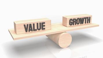 ordet värde och tillväxt på trä för affärsidé 3d-rendering foto
