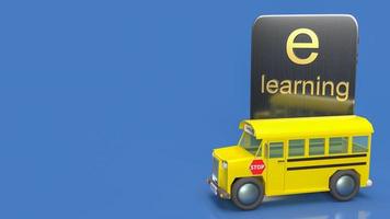 skolbussen och surfplattan för onlineinlärning eller e-inlärningskoncept 3d-rendering. foto