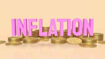 inflationen ordet och guldmynt för affärsidé 3d-rendering foto
