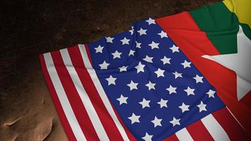 Myanmar flaggan och United stage of America flagga 3d-rendering foto