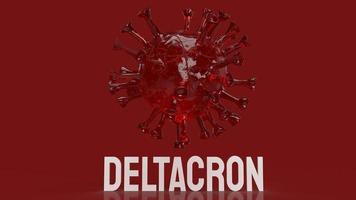 det nya coronavirus deltacorn på röd bakgrund för sci eller utbrottskoncept 3d-rendering foto