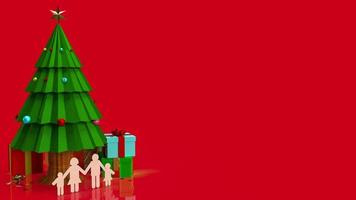 julgran och familj träplatta för firande eller semester koncept 3d-rendering foto