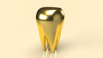 guld tand för dentala eller medicinska koncept 3d-rendering foto