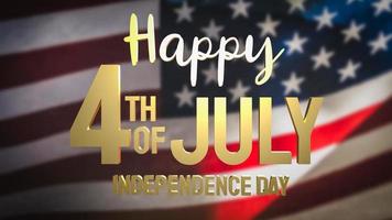 den 4:e juli guldtext på Amerikas förenta stadium flagga för semester eller firande koncept 3d-rendering foto
