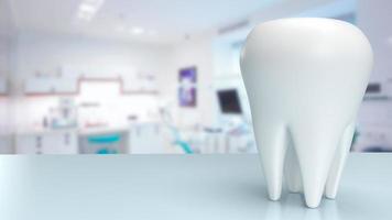 den vita tanden i tandläkarkliniken för hälsa eller medicinsk koncept 3d-rendering foto