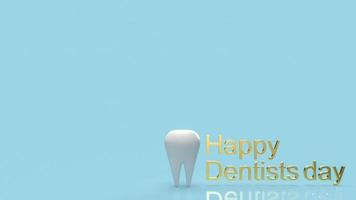 den vita tanden och guld texten för glad tandläkare dag 3d-rendering foto