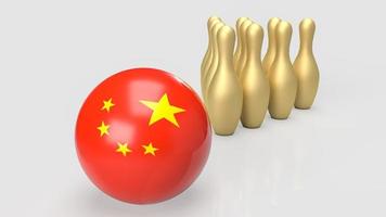 Kina boll och guld pin bowling för affärsidé 3d-rendering foto