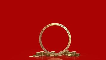 guldkanten kinesisk på röd bakgrund 3D-rendering. foto