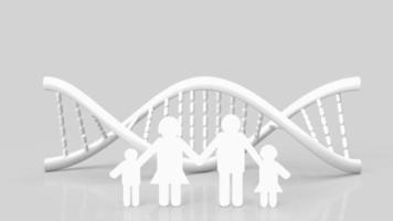 vitt dna och familjepapper klippt på vit bakgrund för vetenskap eller medicinsk koncept 3d-rendering foto