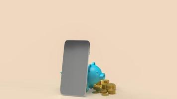 blå spargris och smartphone för affärsidé 3d-rendering foto