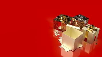 presentförpackning på röd bakgrund till salu marknadsföring affärsinnehåll 3D-rendering foto