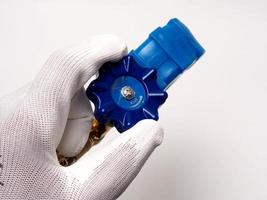 bild av blå tryckmätare, verktyg som vanligtvis används av tekniker för att mäta gastrycket. foto
