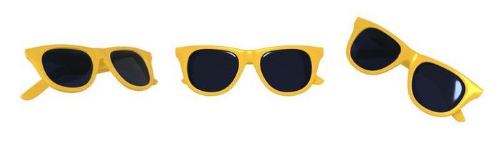 3D-rendering uppsättning gula solglasögon minimalism i en tecknad stil. mall för design isolerad på en vit bakgrund. foto
