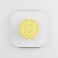dollarmynt gul ikon i tecknad stil. 3D-rendering vit fyrkantig knappnyckel, gränssnitt ui ux-element. foto