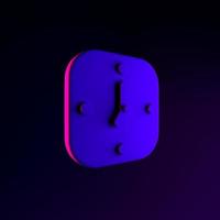 neon vägg fyrkantig klocka ikon. 3D-rendering ui ux-gränssnittselement. mörk glödande symbol. foto