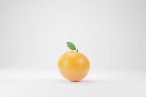 3D-rendering en apelsin med gröna blad på en vit bakgrund foto
