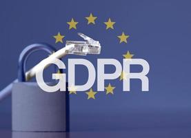 eu-flagga med akronymen gdpr - allmän dataskyddsförordning - skriven på den foto