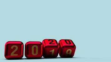 2020 guldnummer på kuber röd metallisk färg 3d-rendering för nyårsinnehåll. foto