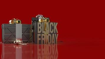 svart fredag guld text och presentförpackningar på röd bakgrund för shopping innehåll 3d-rendering. foto