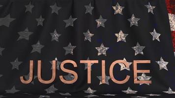 rättvisa metall text på framsidan amerikanska flaggan 3D-rendering för laginnehåll. foto