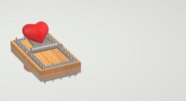 fälla med rött hjärta 3D-rendering för kärlekskoncept. foto