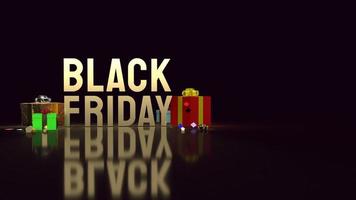svart fredag guld text och presentförpackning på svart bakgrund för shopping innehåll 3d-rendering. foto