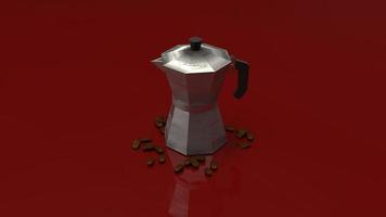 vintage kaffekanna på röd bakgrund 3D-rendering. foto