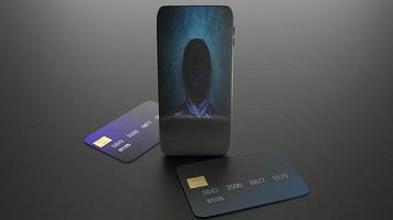 mobil och kreditkort för cybersäkerhetskoncept 3d-rendering. foto
