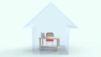 hem och arbetsstation 3d-rendering för arbete hemifrån innehåll. foto