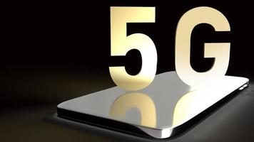 5g guld på smart telefon 3d-rendering för teknikinnehåll. foto